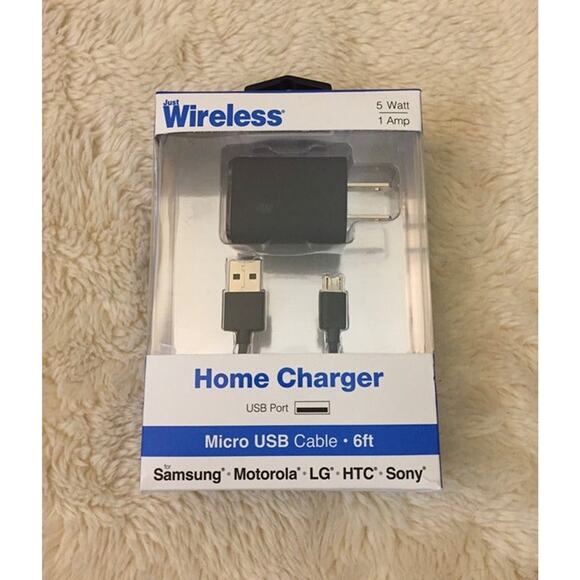 Just Wireless 1A/5W Home Charger-6ft Micro USB to USB-A Cable - Picture 1 of 1